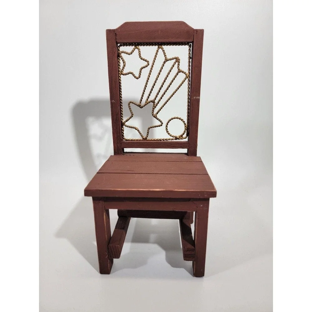 Vintage Red Wood Star Themed Dining Room Chair Furniture 11.5